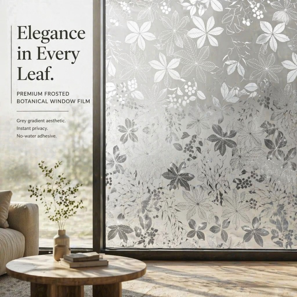 Window Insulation Film - Watercolor Purple Floral Self-Adhesive Window Privacy