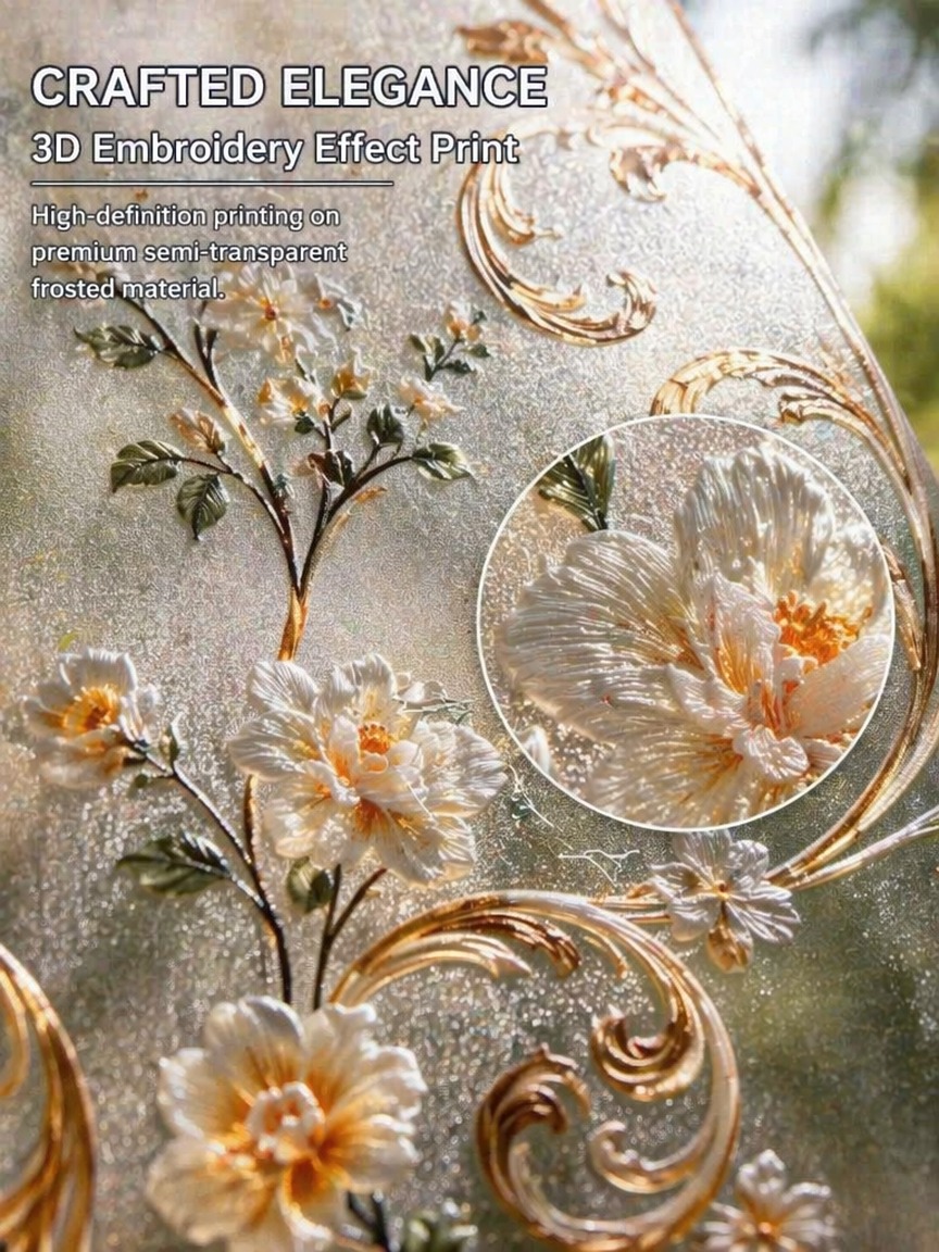 Window Insulation Film - Embroidery Pattern Frosted Privacy Window Film