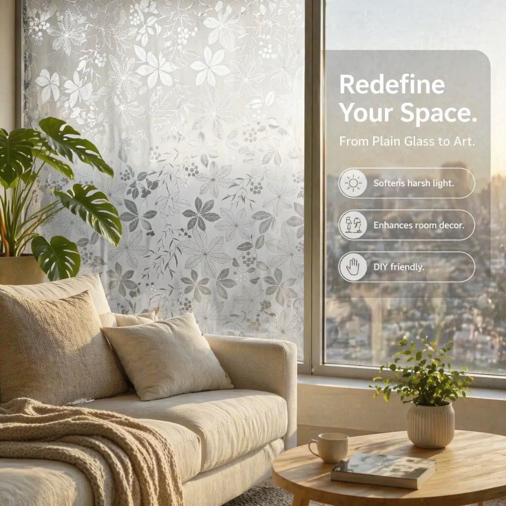 Watercolor Purple Floral Self- - Window Insulation Film recension och pris