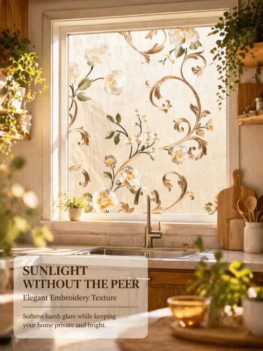 Embroidery Pattern Frosted Pri - Window Insulation Film recension och pris